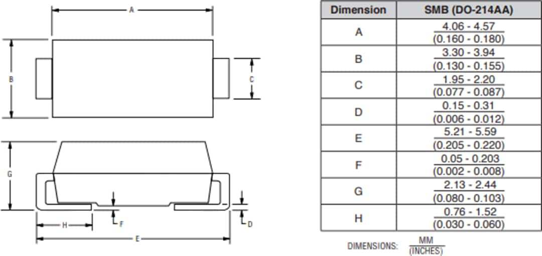Mechanical Drawing - Bourns 1.5SMBJ Transient Voltage Suppressor Diodes