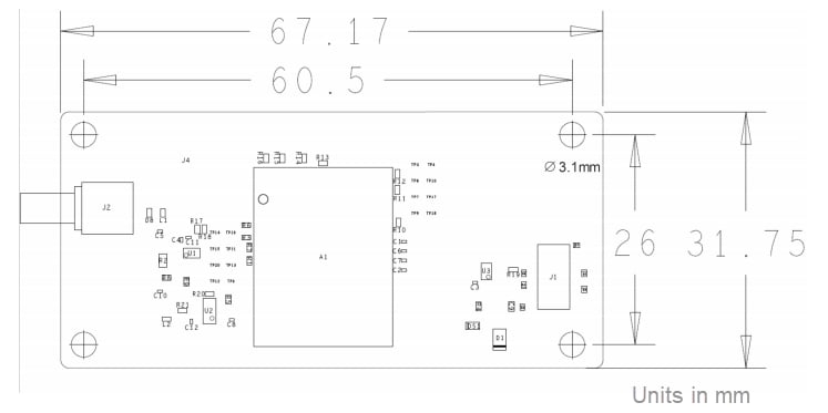 Mechanical Drawing - u-blox RCB-F9T Timing Boards