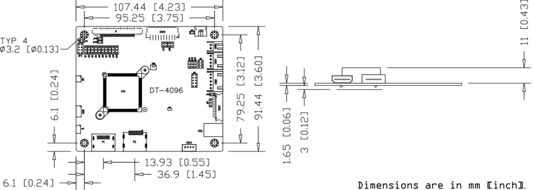 Mechanical Drawing - Digital View DT-4096 4K Ultra-HD LCD Controller