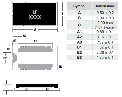 Mechanical Drawing - Littelfuse ITV9550 Surface-Mount Battery Management Fuses