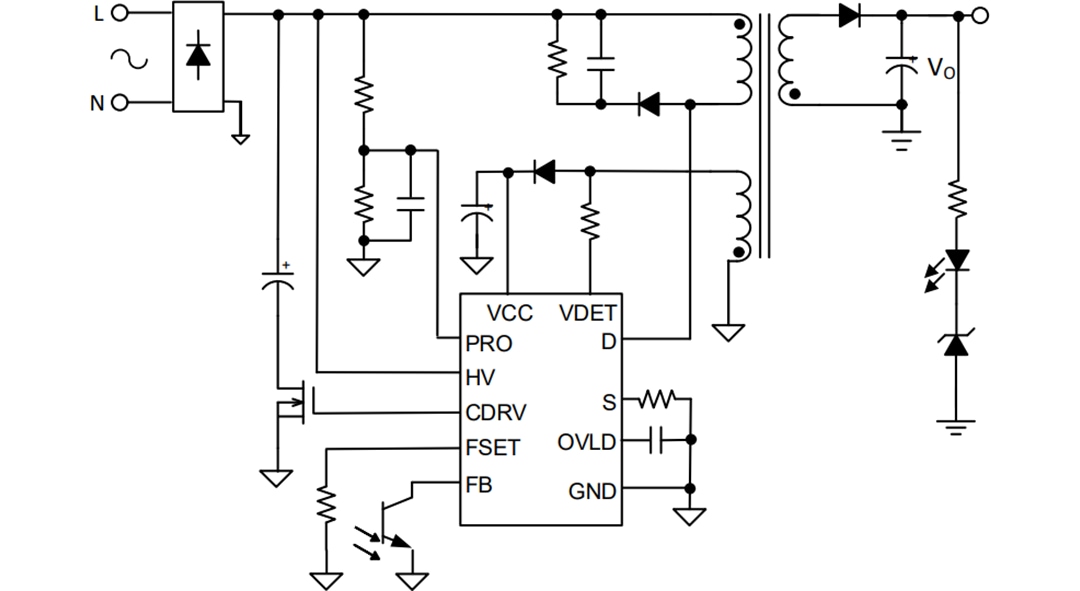 應用電路圖 - Renesas Electronics RAA223181 900V離線返馳穩壓器