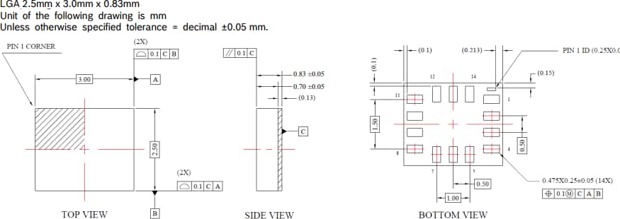 機械製圖 - Bosch BMI323 6軸慣性測量單元 (IMU)