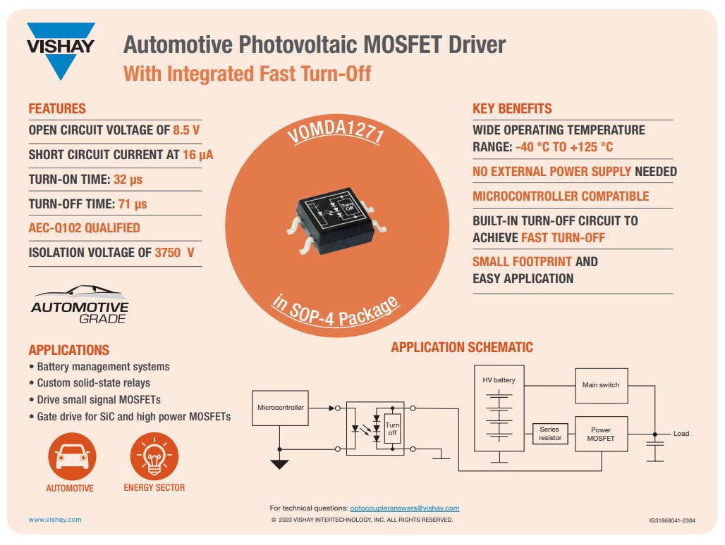 資訊圖 - Vishay Semiconductors VOMDA1271 汽車MOSFET驅動器