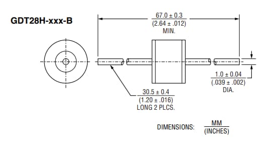 Mechanical Drawing - Bourns GDT28H 2-Electrode Gas Discharge Tubes
