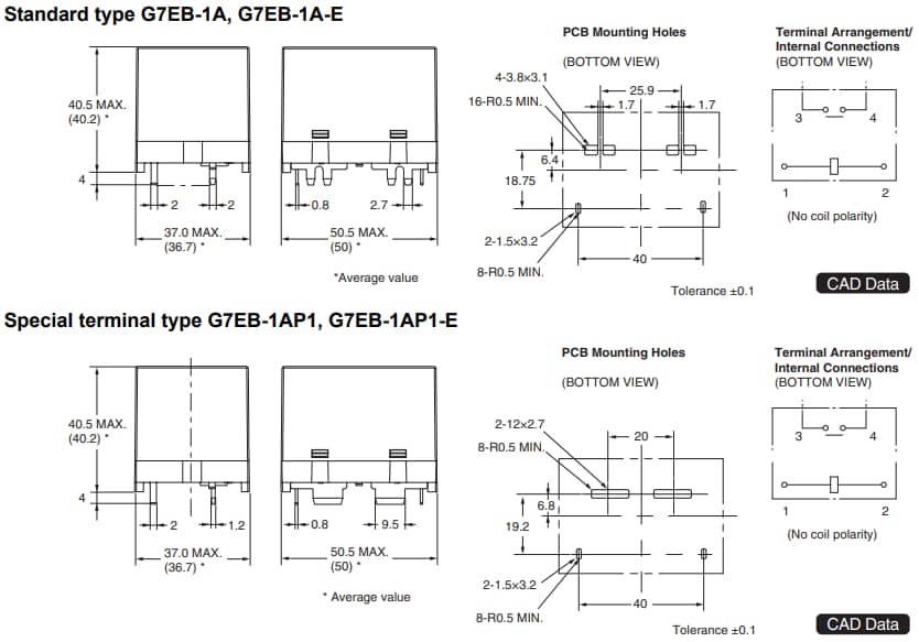 Omron Electronics G7EB-E 120A Carry PCB功率繼電器
