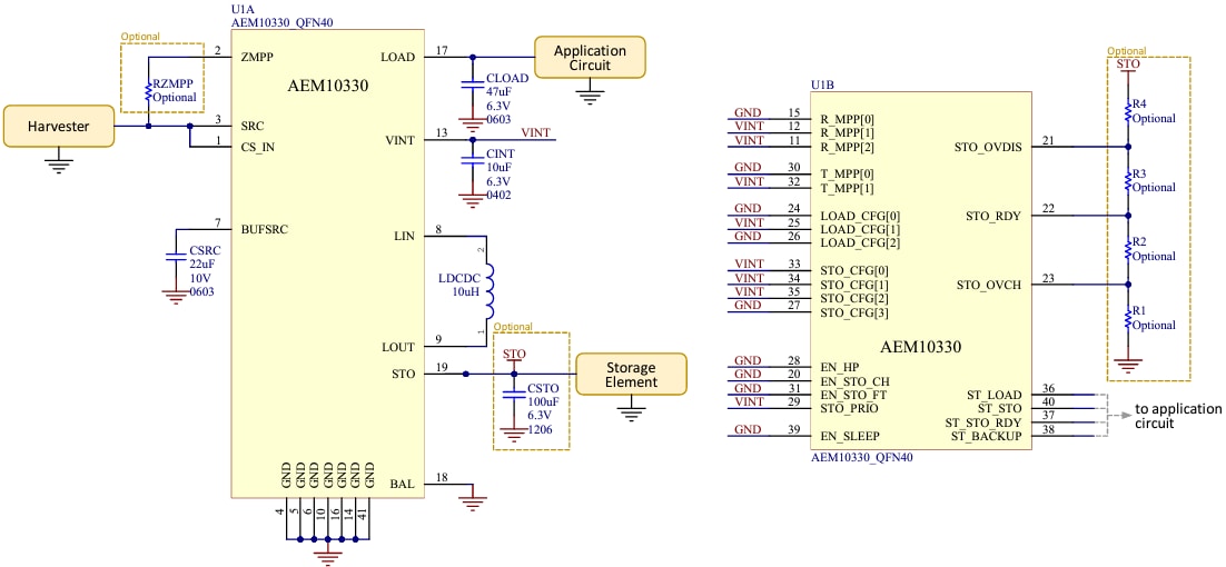 Schematic - e-peas AEM10330 Solar Energy Harvester