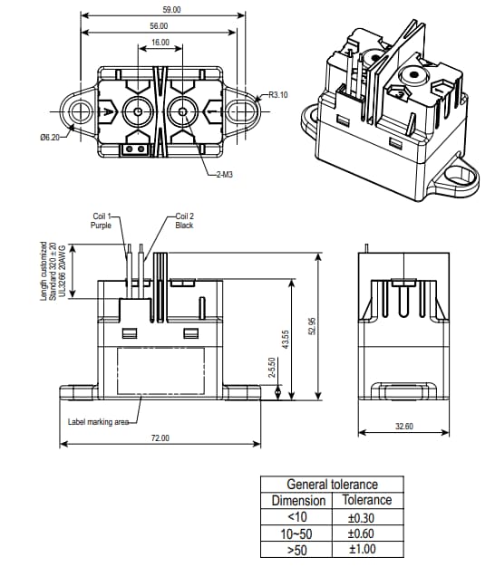 機械製圖 - TE Connectivity ECP40B高電壓DC接觸器