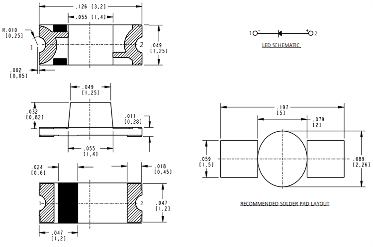 Mechanical Drawing - Dialight 599 Reverse Mount SMD LEDs