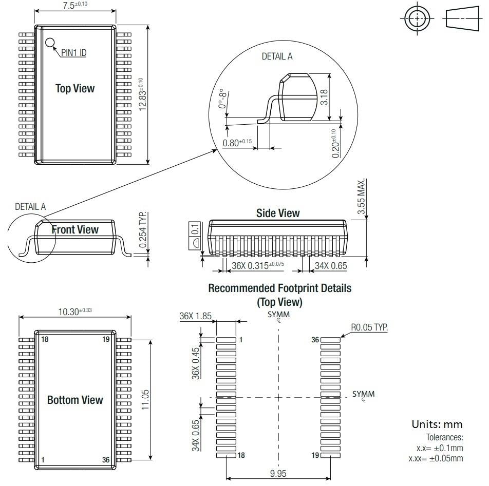 Mechanical Drawing - RECOM Power R24C2T25/R 2.5W Isolated DC/DC Converters