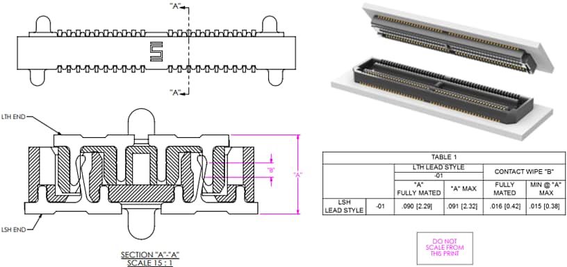 Mechanical Drawing - Samtec LTH 0.50mm Low-Profile Blade & Beam Terminal Strip