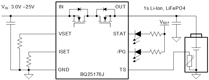 Application Circuit Diagram - Texas Instruments BQ25176J Linear Battery Charger IC