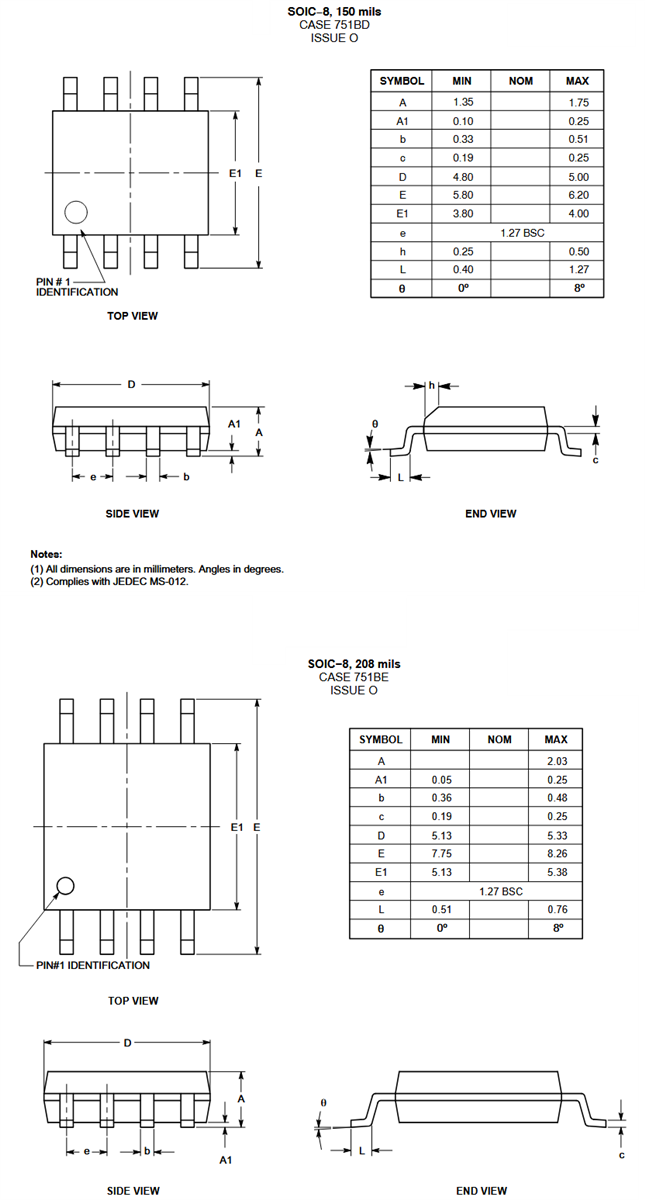 Mechanical Drawing - onsemi CAT93C86 16Kb Microwire Serial EEPROM