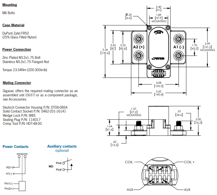 Mechanical Drawing - Gigavac GX110 1000A Contactors