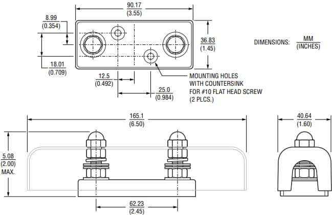 Mechanical Drawing - Bourns NFB2 Riedon™ ANL Fuse Block