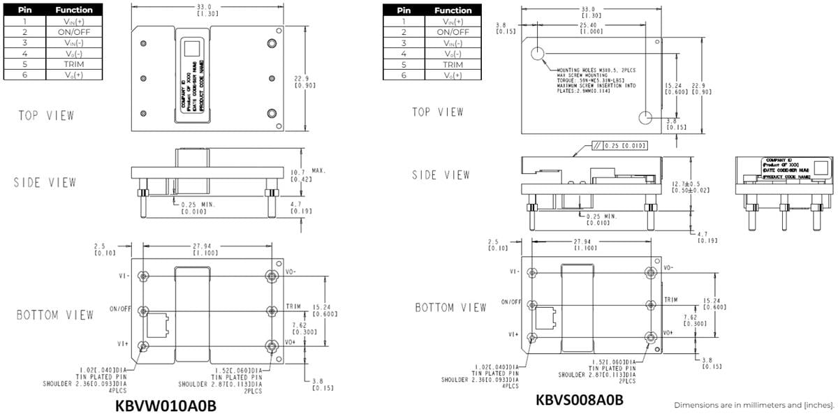 Mechanical Drawing - OmniOn Power KBV Barracuda Isolated DC-DC Converters