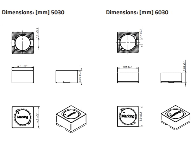 Mechanical Drawing - Würth Elektronik WE-HEPA High-Efficiency Power Chokes