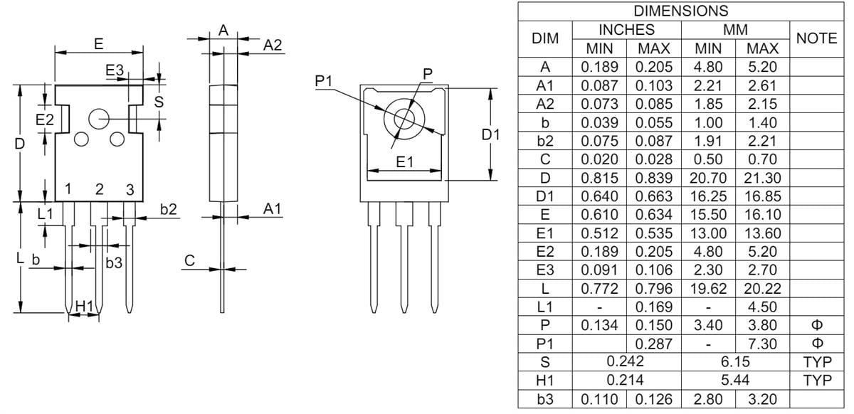 Mechanical Drawing - Micro Commercial Components (MCC) SICW400N170A 1700V SiC MOSFET
