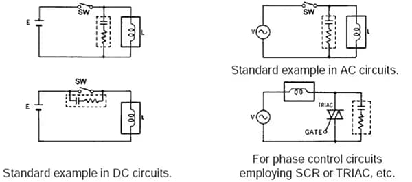 Application Circuit Diagram - Cornell Dubilier / Knowles QAS Arc Suppressor/Snubber Network Film Capacitors