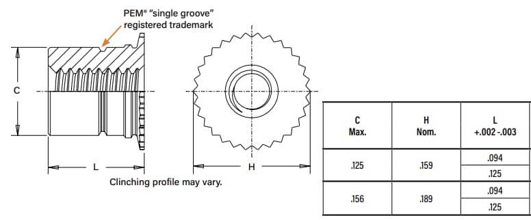 Mechanical Drawing - PEM TMSO4™ Self-Clinching Standoffs