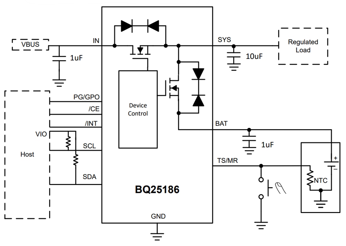 Schematic - Texas Instruments BQ25186 Linear Battery Charger IC