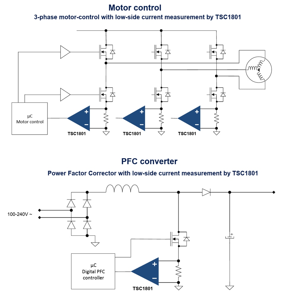 Application Circuit Diagram - STMicroelectronics TSC1801 Bidirectional Current Sensing Amplifier