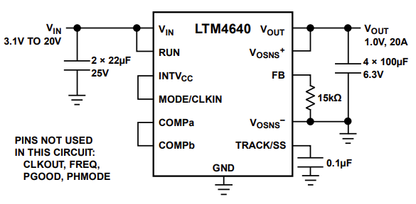 應用電路圖 - Analog Devices Inc. LTM4640降壓DC-DC穩壓器