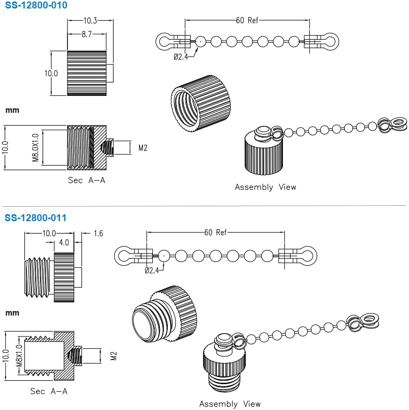 機械製圖 - Stewart Connector / Cinch Connectivity Solutions M8金屬防塵帽