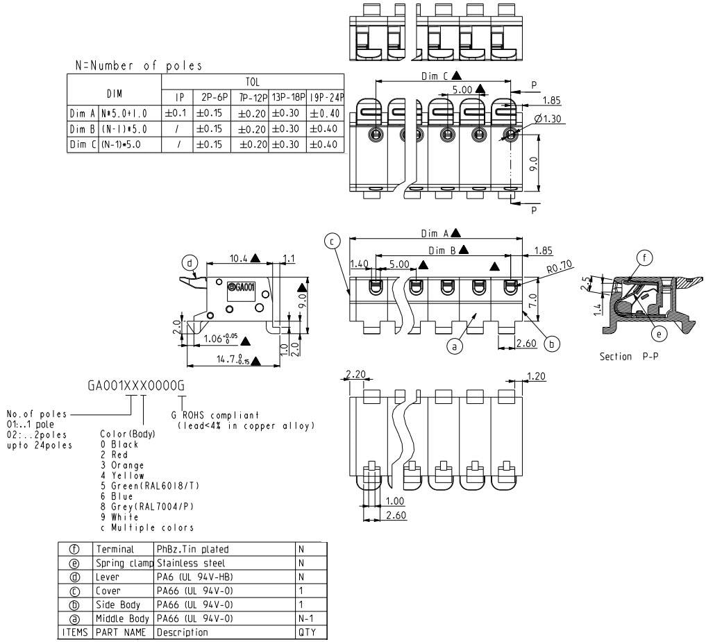 Mechanical Drawing - Amphenol Anytek GA Building Automation PCB Connectors