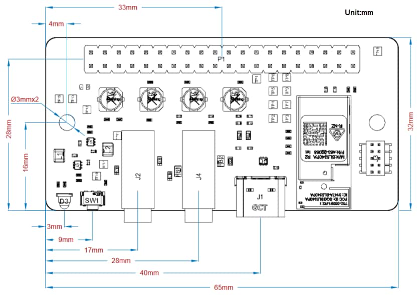 Mechanical Drawing - Ezurio Aurawave AW100 Auracast™ Platform