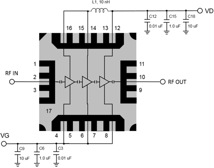 Application Circuit Diagram - Qorvo QPA2735 GaAs Low Noise Amplifier