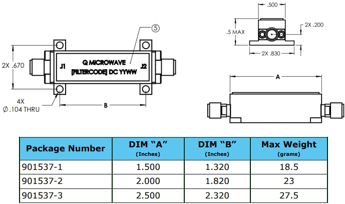 Mechanical Drawing - Amphenol Q Microwave Lumped Element Filters