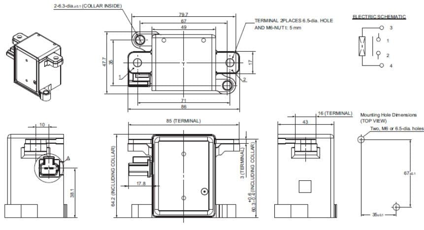 機械製圖 - Omron Electronics G9EK-1-E DC功率繼電器