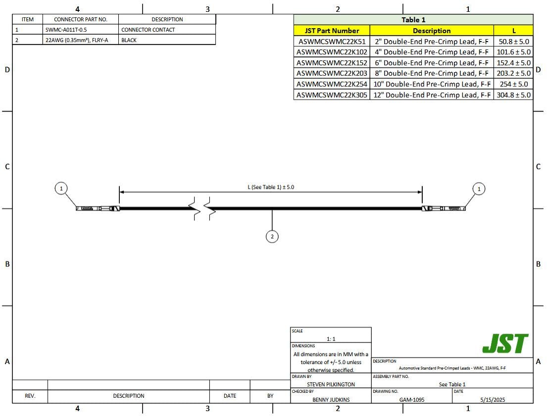 Mechanical Drawing - JST Connectors WMC Automotive Rectangular Cable Assemblies