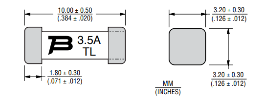 Mechanical Drawing - Bourns SF-3812TL-TS High-Voltage Brick SMD Fuses