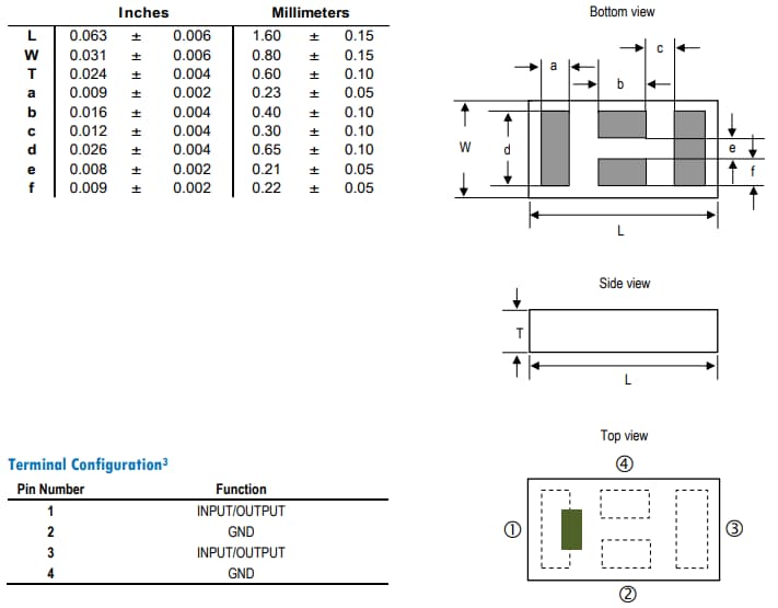 Mechanical Drawing - Johanson Technology 8000BP14A050000xT UWB CH 9 Band Pass Filters