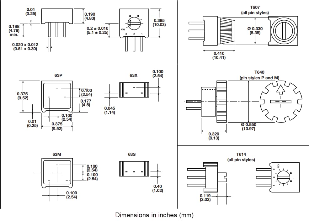 Mechanical Drawing - Vishay / Spectrol 63 Series 3/8