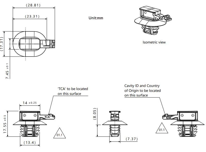 Mechanical Drawing - HellermannTyton Connector Clip with Oval Fir Tree