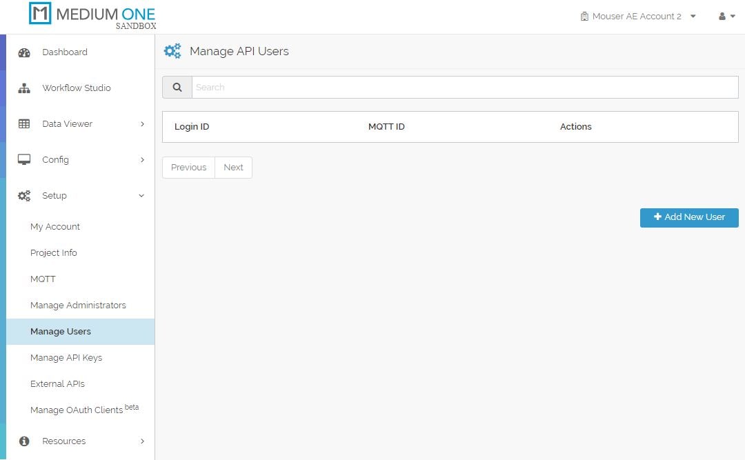 Manage API User Screen