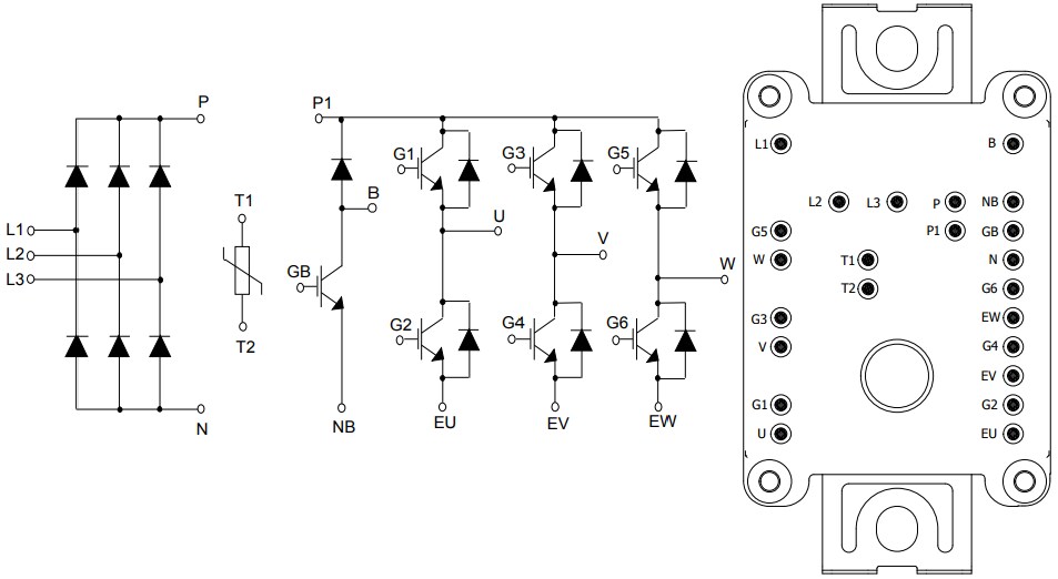 STMicroelectronics​ ACEPACK™ Converter Inverter Brake (CIB) Topology Pin Description and Package Top View