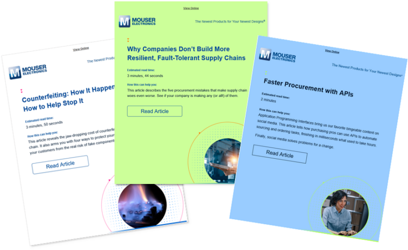 Mouser's customer specific purchasing resource library emails.
